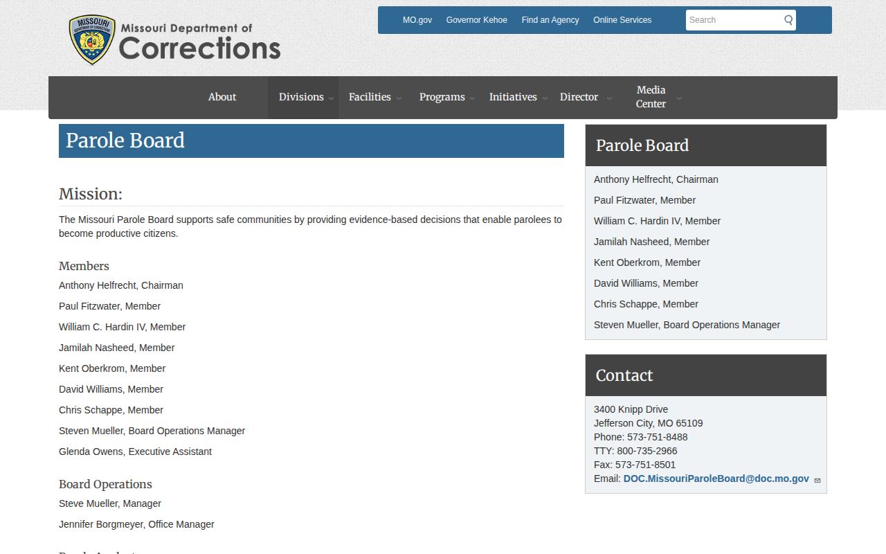 Missouri Parole Board records for Dade County parole release